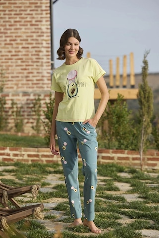 Mega Fair Desenli Ve Baskılı "yoga Sport" Pijama Takımı sari