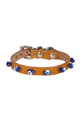 Cattie Boncuklu Deri Kedi Boyun Tasması S 1x18-22CM Camel