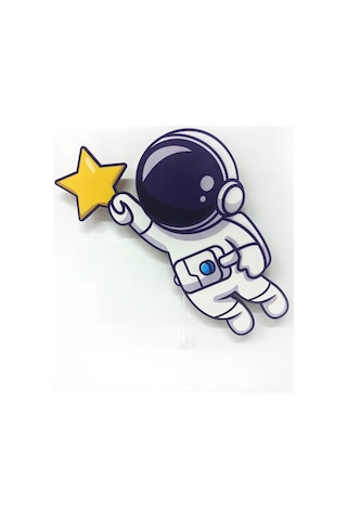 CajuArt Yıldız Astronot Ahşap Işıklı Çocuk Odası Duvar Tablosu