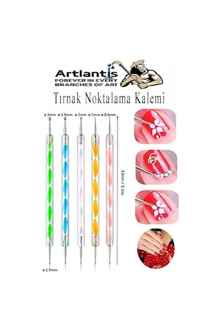 Tırnak Şekillendirme Kalemi 5 Li 1 Paket Nail Art Metal Başlıklı Tırnak Süsleme Kalemi Nokta Boyama Mandala Modelleme