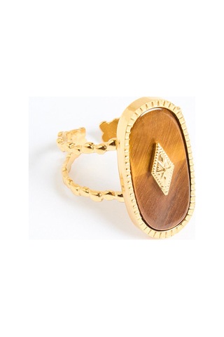 Jimmy Key Jimmy Key Kahverengi Oval Figürlü Taş Detaylı Ayarlanabilir Yüzük 6sw487550800