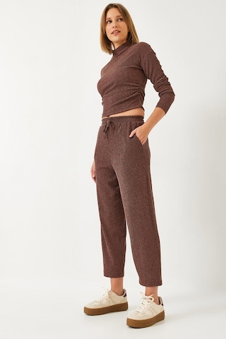 Shade Kadın Crop Bluz Ve Beli Lastikli Pantolonlu Alt Üst Takım 60261363 - Kahverengi