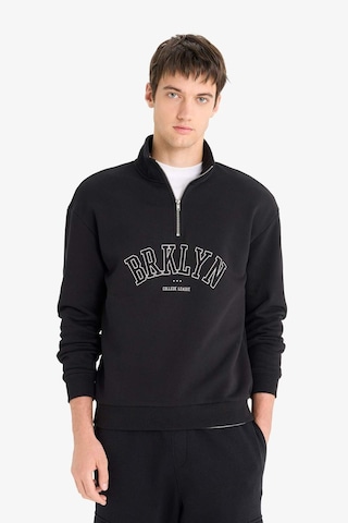Defacto Boxy Fit Dik Yaka Fermuarlı Baskılı Sweatshirt E9414ax25aubk81 Siyah