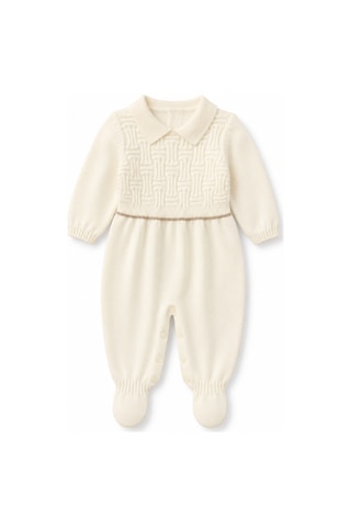 Babyhola Unisex Triko Patikli Bebek Tulum 5603 Ekru
