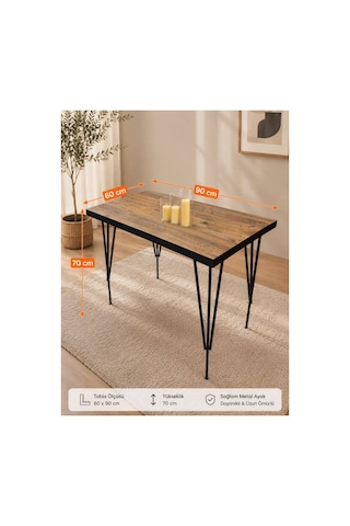 Houseart 60x90 Cm Yemek Masası , Çalışma Masası , Mutfak Masası , Balkon Masası , Cafe Masası Ahşap Desenli