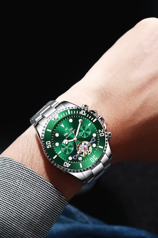 Kronen&söhne Verlux Zümrüt Yeşil Premium Tourbillon Otomatik Erkek Kol Saati Gümüş