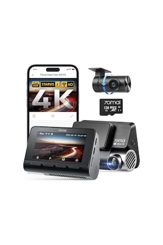 70mai 4k Araç Kamerası Araç Ön Arka A810s, 4k+1080p Çift Starvıs 2 Imx678, Gece Baykuşu Görüşlü Hdr Araba Araç Kamerası, Wifi Ve Uygulama Kontrolü, 4g Lte, Adas, 7/24 Park İzleme, 128 Gb Mikro Sd Kart