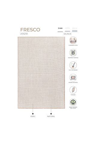 Koza Halı Fresco Ekru Natural İskandinav Jüt Yıkanabilir Halı Kilim Balkon Ekru - Krem