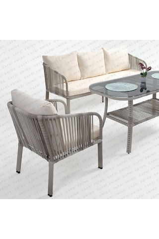 Capri Swing Artemis Üçlü Rattan Balkon Bahçe Takımı Beyaz