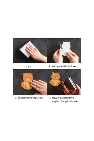 3 Lü Ayı Figürlü Diş Fırçalık Seti Yapışkanlı Duvara Yapışan Banyo Organizer Füme