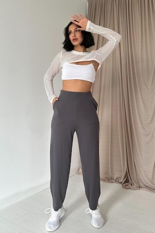 Modaserdem Füme Pensli Lastik Detaylı Pantolon Füme