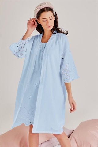 Magic Form 30108 Kendinden Brode Desenli Sabahlık Gecelik Takım - Mavi