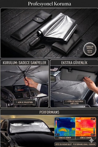 Autobase Araba Ön Cam Güneşlik Katlanabilir Şemsiye Gölgelik 79 Cm X 135 Cm 1