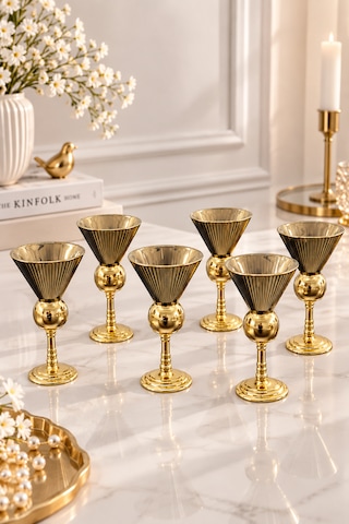 6 Lı Lüks Metal Gold Ayaklı Cam Kase Sunumluk Sosluk Kahve Yanı Bardağı Bardak Çok Amaçlı 50ml