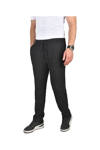 Deepsea Erkek Siyah Rahat Kesim Örme Kumaş Beli Lastikli İnce Spor Pantolon 2502216 Siyah