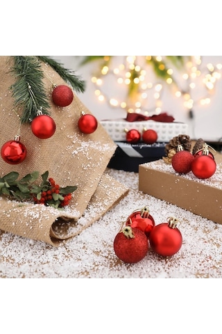 Noel Çam Ağacı Süsü Ev Ofis Dekor 12 Li Parlak Kırmızı 3 Cm Top Süs Yılbaşı Çam Ağacı Süsleri Topu Çok Renkli