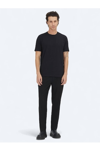 Kip Unisex Siyah Düz Bisiklet Yaka %100 Pamuk T-shirt Siyah