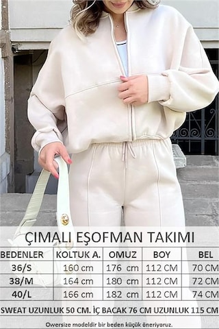 Neşeli Butik Kadın Fermuarlı 3 İplik Eşofman Takımı Nb0018 - Bej Bej