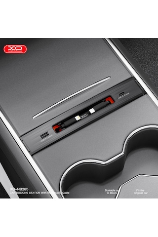 Nb285 62w Tesla Model 3 / Y Uyumlu Konsol Lightning Ve Type-c Kablolu Usb-c Ve Usb-a Çıkışlı Siyah