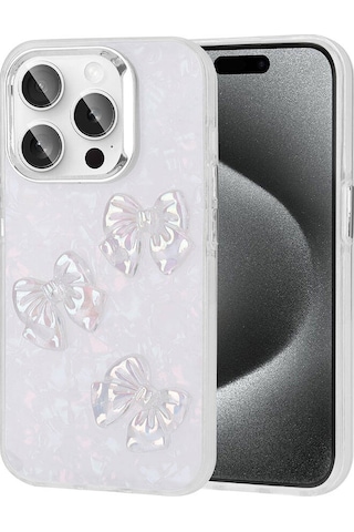 Nourthkiingdom Apple Uyumlu iPhone 15 Pro Max Kabartma Figürlü Parlak Nrtk Eralli Silikon Kılıf-kelebek Kelebek