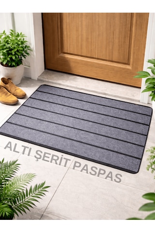 Beylini Şerit Desenli Kapı Önü Paspası Kaymaz Taban Dayanıklı Su Geçirmez Emici Nem Toz Uv Dayanıklı 45x70cm gri