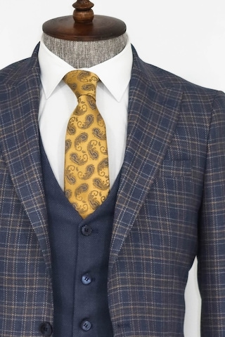Ekose Ceketli Slim Fit Mavi Erkek Takım Elbise - Wessi Mavi