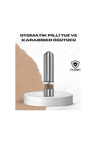 Tek Elle Kullanılan Otomatik Baharat Değirmeni Işıklı Sistem Gri