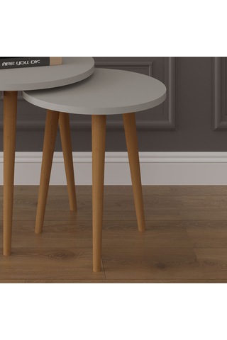 3 Lü Yuvarlak Zigon Sehpa Ahşap Ayaklı-sehpa01-kül Gri