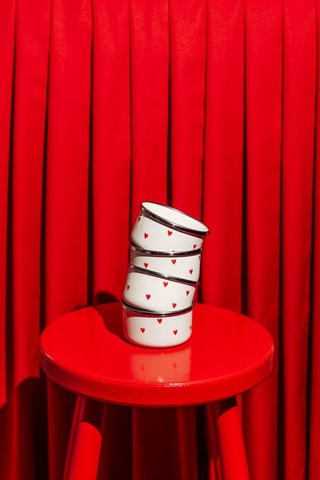 Cupid Emaye 4 Lü Kapaklı Kase Çerezlik, Kahvaltılık, Reçellik, Zeytinlik, Sunumluk Seti 8cm 200 Ml Krem - Kırmızı