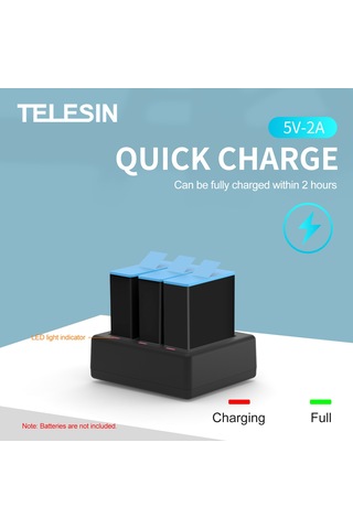 Springsun Telesın Gp-bcg-902 Gopro Hero 9 Kamera İçin Kamera Pil Şarj Cihazı Yedeği