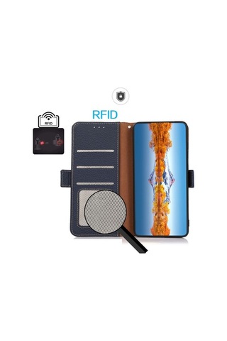 Moda Ctrx İphone Uyumlu 16 Pro Uyumlu Khazneh Yan Manyetik Litchi Hakiki Deri Rfıd Kılıf Diğer