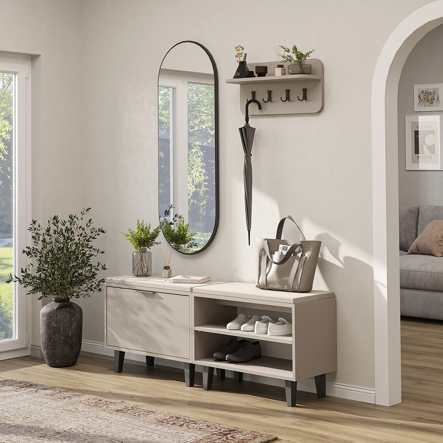 Nord Vestiyer Takımı Askılıklı, Kapaklı Bench, Kapaksız Bench, Modüler, Oval Aynalı Portmanto Takımı Kumtaşı