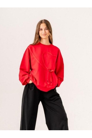 Kız Çocuk Ekstrafor Kalp Detaylı Tasarım Sweatshirt-14225 Siyah