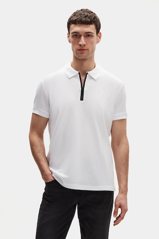 Twn Slim Fit Beyaz Pike Dokulu Yarım Fermuarlı Polo Yaka T-shirt 4ec14ortfrplo Beyaz