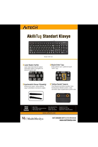 A4 Tech Km-720, Siyah, Usb Kablolu, Türkçe Q, Multimedya Klavye