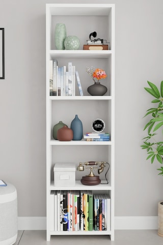 Alpaevmobilya Ahşap 5 Raflı 150 Cm Çok Amaçlı Açık Kitaplık Dekoratif Salon Rafı Düzenleyici Ve Organizer Beyaz