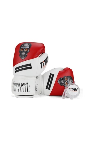 Titan Sport Kırmızı Beyaz Kurukafa Desenli Boks Eldiveni 2'li Set Çok Renkli