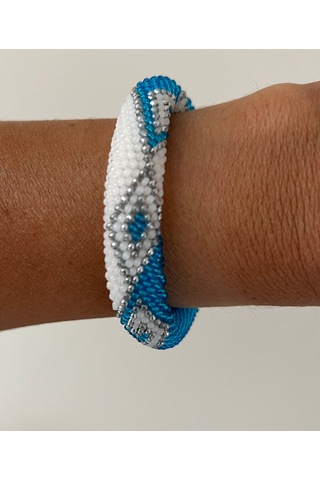 Chichibeads Anadolu Ruhlu El Yapımı Boncuk Kolye Bileklik Set Beyaz - Mavi