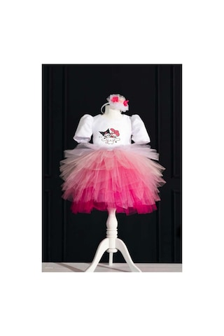 YAĞMUR KOStütüM Taç Hediyeli Kuromi My Melody Cinnamoroll Temalı Kız Çocuk Beyaz Doğum Günü Elbisesi & Parti Kostümü Beyaz