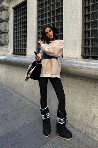 WeShaya Kadın Taş Polyester Bisiklet Yaka Uzun Kollu Sweatshirt Taş
