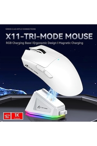 Sandwich Attack Shark X11 Beyaz Hafif Kablosuz Rgb Oyun Faresi 22k Paw3311 Sensör 5 Tuşlu Bilgisayar Mac -