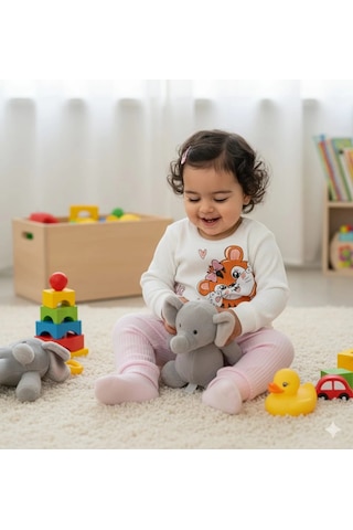 Poppy Trend Kız Bebek Kedi Baskılı Çıt Çıtlı Alt Üst İkili Gündelik Takım Pembe