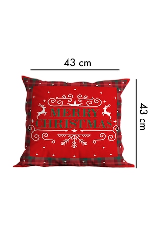 Belle Benoit Yılbaşı Baskılı Dekoratif 6'lı Koltuk Kırlent Kılıfı Kırmızı - Beyaz