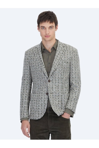 Kip Haki Desenli Modern Fit Yün Karışımlı Örme Ceket Haki