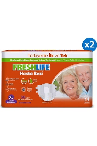 Freshlife 2'li Xlarge Beden Extra Büyük Boy Yetişkin Hasta Bezi 30x2 60 Adet XL