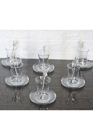 18 Parça Çay Seti Gümüş Japon Gülü Çay Kaşıklı 6 Bardak 6 Tabak 6 Kaşık Gümüş