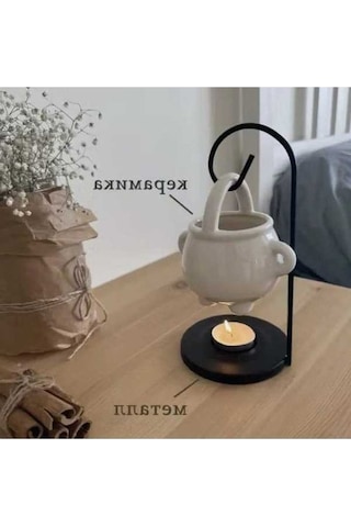 Besthome1 Keramik Kadı Kastrı, Beyaz Aroma Dağıtıcı, Metal Tepsi & Tabanlı Yağlamacı Beyaz