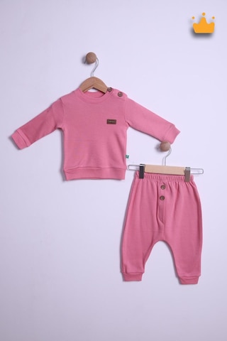 Babyhola Pamuk Düğmeli Sweat Düğmeli Pantolon Takım 236311 Pembe