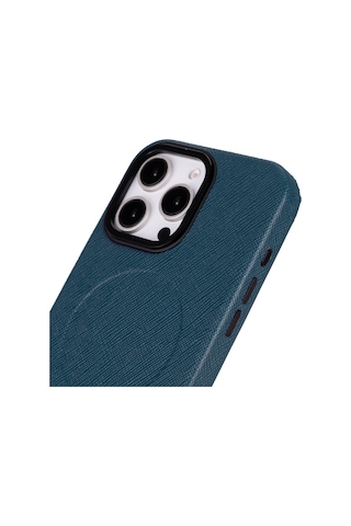 Apple Uyumlu iPhone 16 Pro Max , Hakiki Deri, El Yapımı Kılıf, Mavi