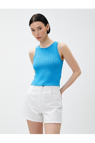 Koton Crop Atlet Bisiklet Yaka Kolsuz Mavi 3sak10015ek 3SAK10015EK637